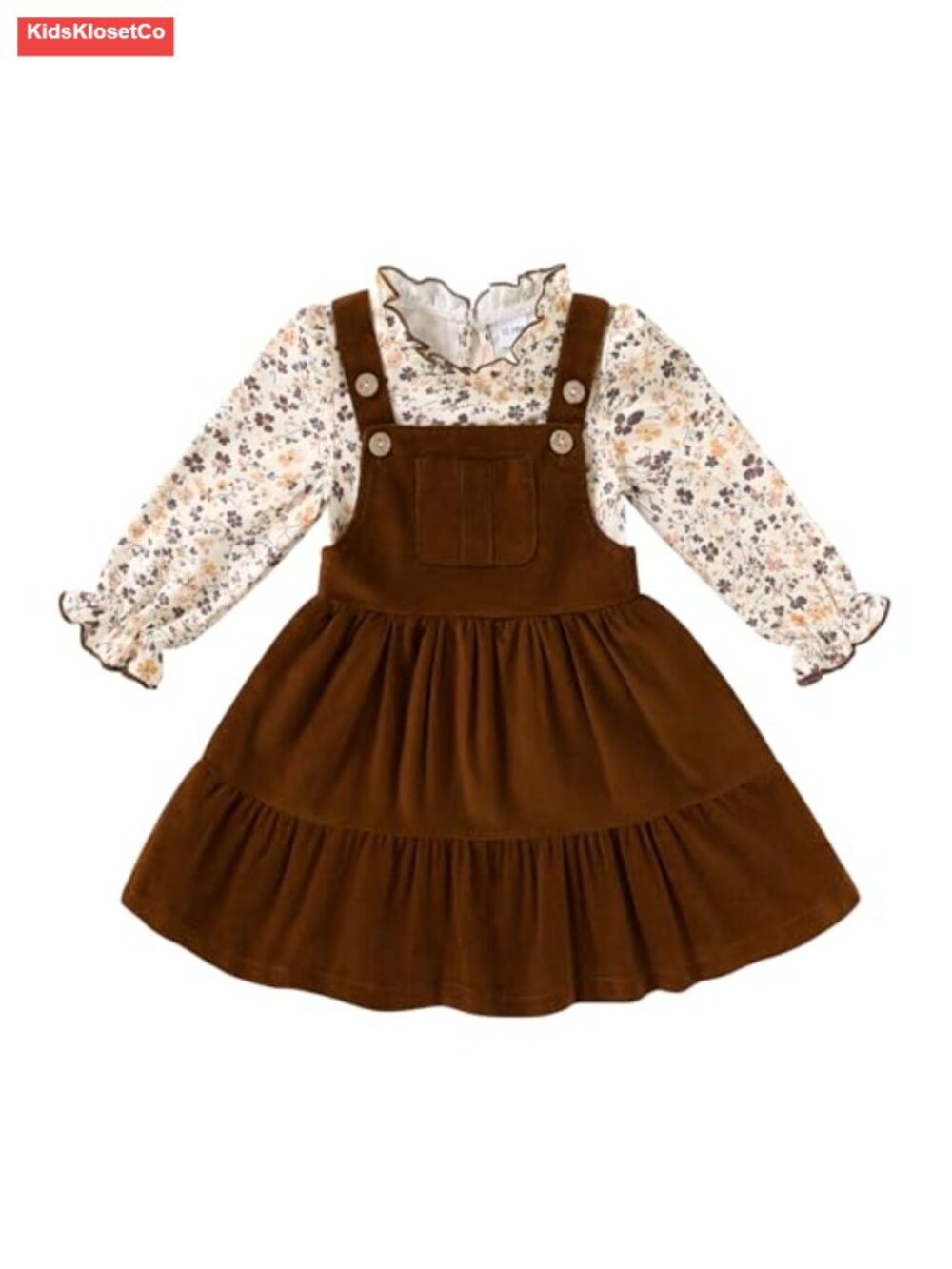 Toddler Girl Long Sleeve Ruffle Top & Overall Dress Set with Pockets